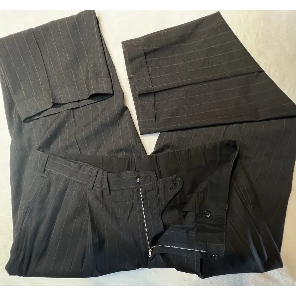 Vtg Oxxford Suit 44L 39x29 Gray-Black Subtle Red Stripe 1/4 Lined High Rise